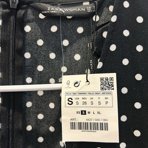 Zara Black and White Polka Dot Long Sleeve Dress S NWT 🖤 - Picture 5 of 8
